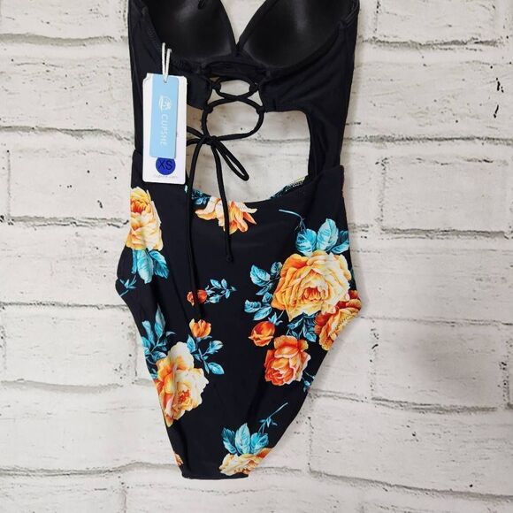 NEW Cupshe Women's Multi Color Twist Top High Waist Cut Out 1Pc Swimsuit XS - Picture 8 of 14